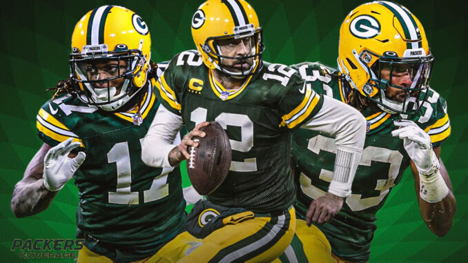 Aaron Rodgers, Aaron Jones, Davante Adams, Packers