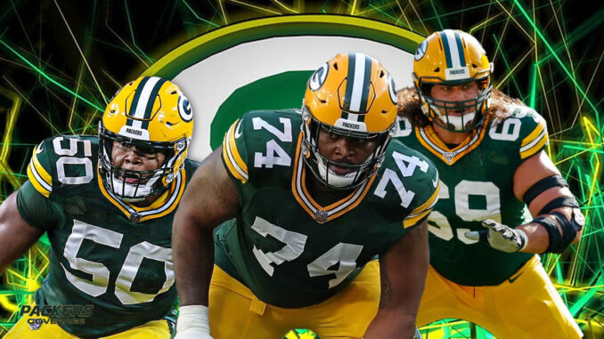 Zach Tom, Elgton Jenkins, David Bakhtiari, Packers