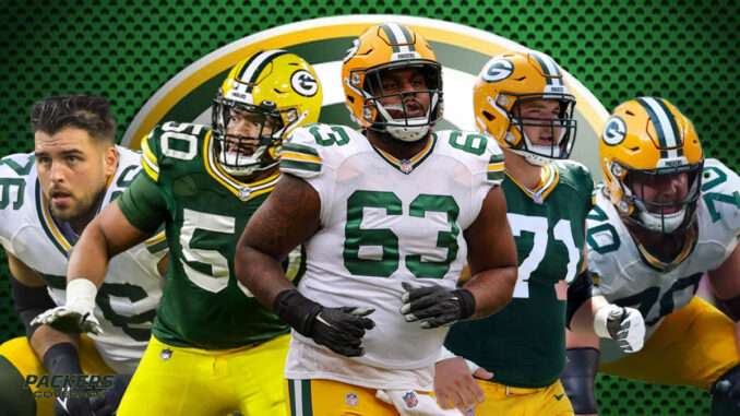Jon Runyan Jr., Zach Tom, Rasheed Walker, Josh Myers, Royce Newman, Packers